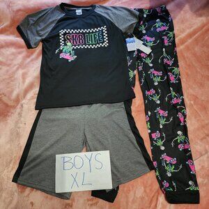 Boys XL Skeleton Skater Sk8 Life 3 Piece Shirt, Shorts, Pants Pajama Set NWT